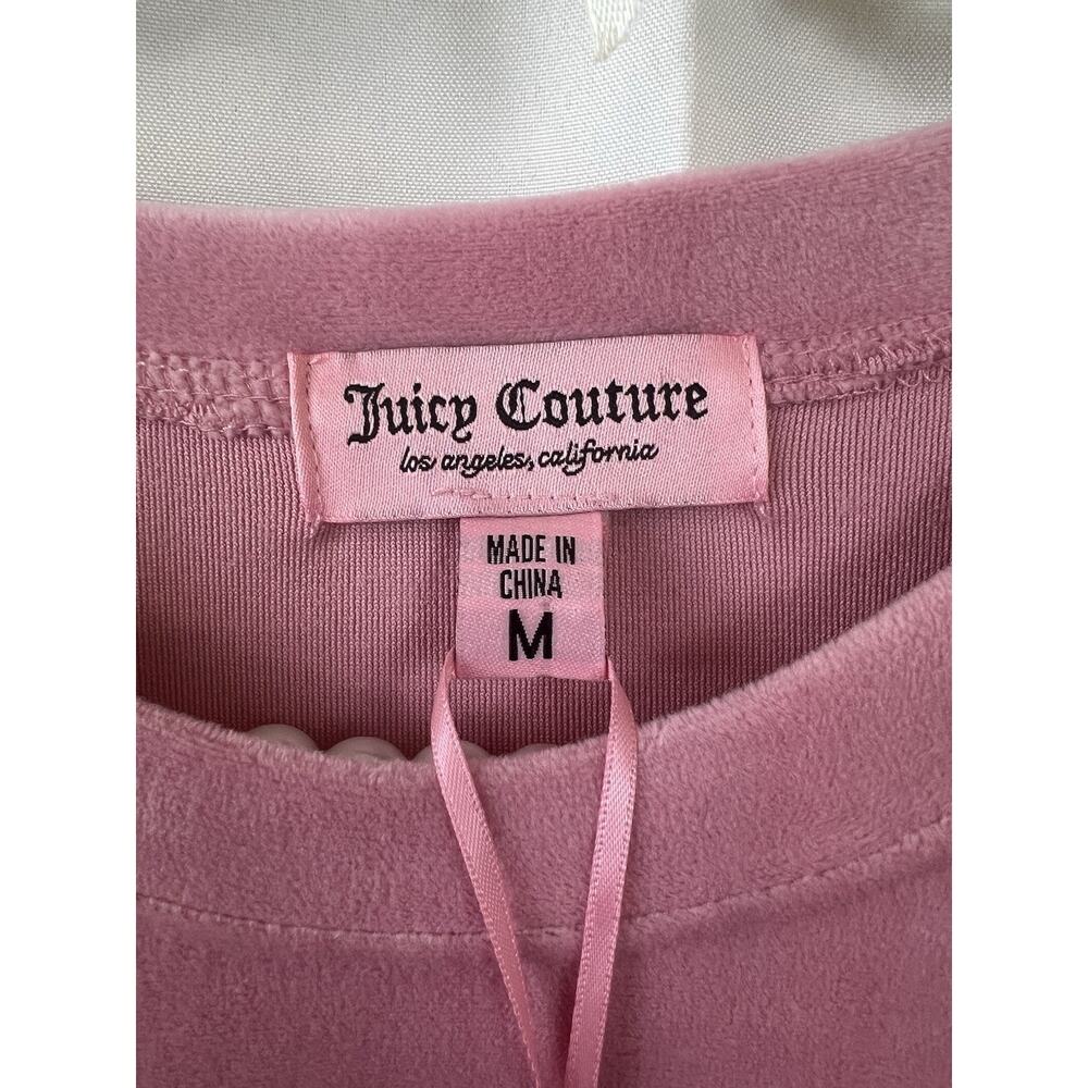 JUICY COUTURE 2 Pc Jogging Track Set Medium Top Pants Velour Rose Pink Bling NWT - Picture 6 of 16